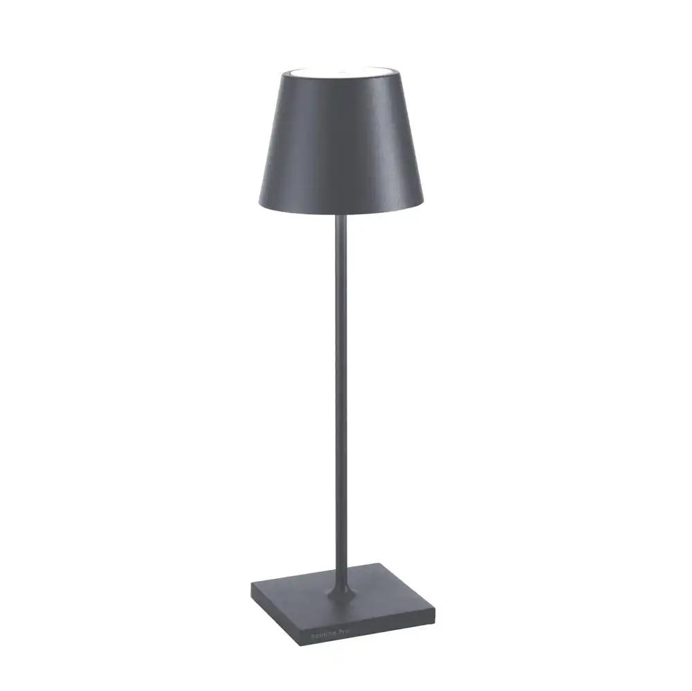 Zafferano Poldina Pro lamp – juhtmevaba, laetav lauavalgusti puutetundliku juhtimisega, sobib ka õue, dimmer, 2200-3000 K, kõrgus 38 cm, tumehall