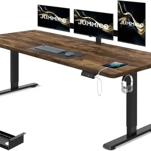 JUMMICO elektriliselt reguleeritav kirjutuslaud 140 x 70 cm, kaablihoidikuga, pruun
