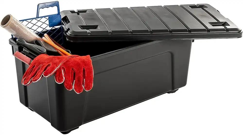 Iris Ohyama SIA-75 plastist hoiukast 75 l, 3 tk, virnastatav, lukustatavad klambrid, must, pilt 2