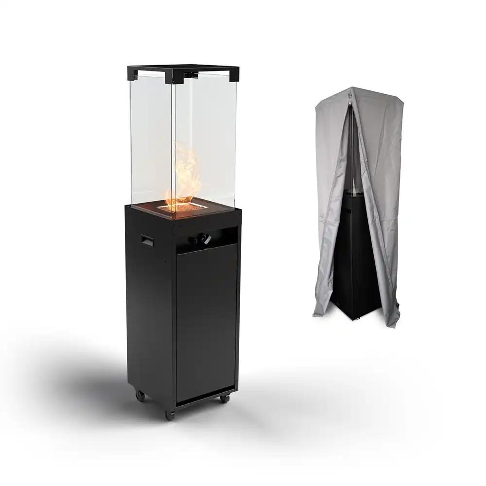 Planika – Faro – Gaasiga töötav terrassisoojendi, must, 8kW kaasaskantav ja iseseisev propaanigaasiküttega soojuskiirgur teie aia ja terrassi jaoks (Faro + kate), 36 x 36 x 150 cm