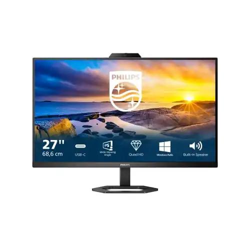Philips 27E1N5600HE – 27-tolline QHD USB-C monitor, integreeritud veebikaamera, reguleeritava kõrgusega, kõlarid (2560×1440, 75 Hz, HDMI, DisplayPort, USB-C, USB jaotur) must