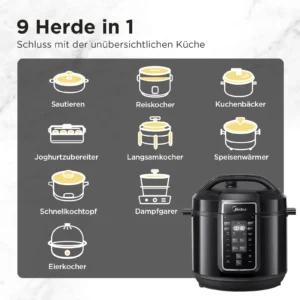 Musta värvi Midea 8-liitrine multikeetja