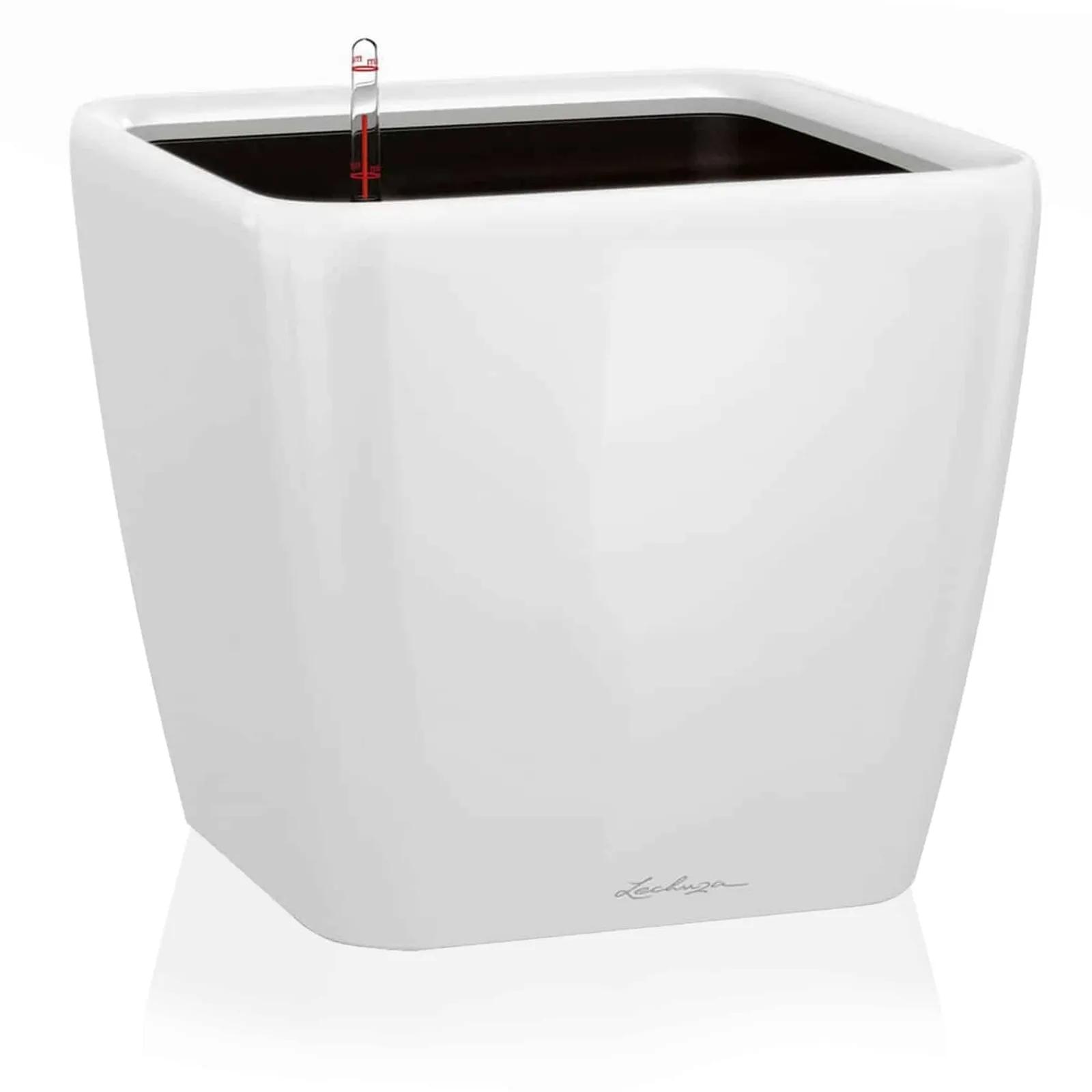 Lechuza Quadro Premium LS 35 valge läikiv isekastev lillepott