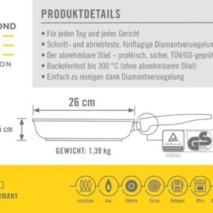 WOLL Diamond Lite 26 cm panni mõõdud – kõrgus 5 cm, kaal 1,39 kg